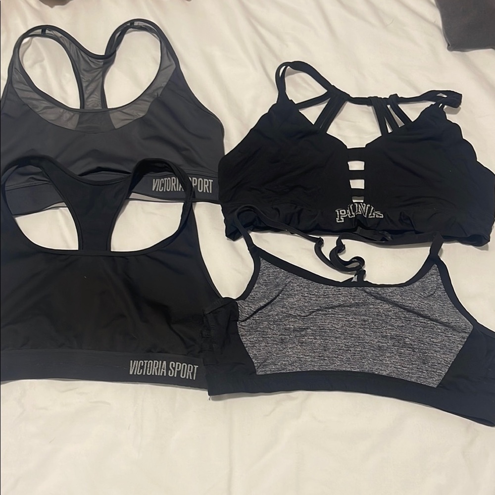 Victoria Secret/PINK Women's Sports Bra Set of 4 - Black and Gray, all size L
